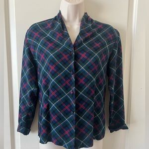 COUNTRY SOPHISTICATES PETITE Pendleton Madras Wool Long Sleeve Button Front Top